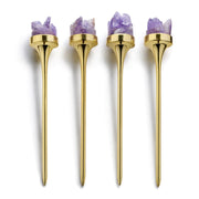 Anna New York Hospitality Gold and Amethyst Cocktail Picks, Set of 4