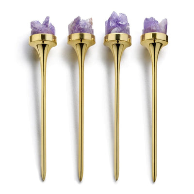 Anna New York Hospitality Gold and Amethyst Cocktail Picks, Set of 4