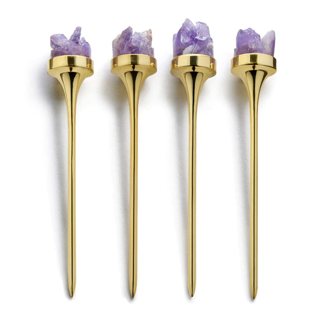 Anna New York Hospitality Gold and Amethyst Cocktail Picks, Set of 4