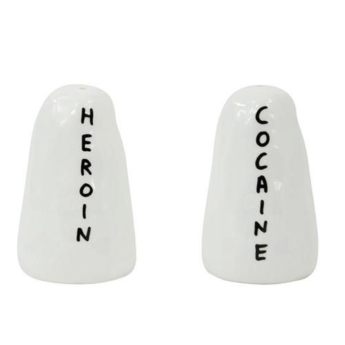 Heroin & Cocaine Salt and Pepper Shakers by David Shrigley